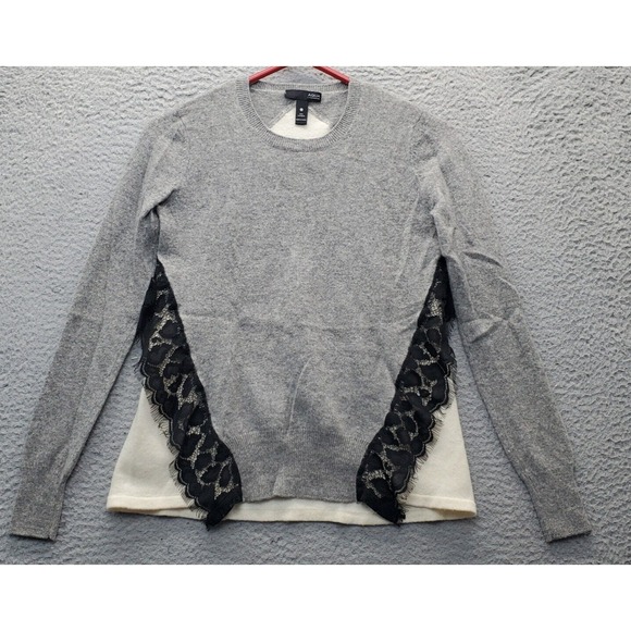 Aqua Cashmere Sweater Women Small Multi Lace Trim Long Sleeve Crew Neck Pullover - Picture 1 of 6